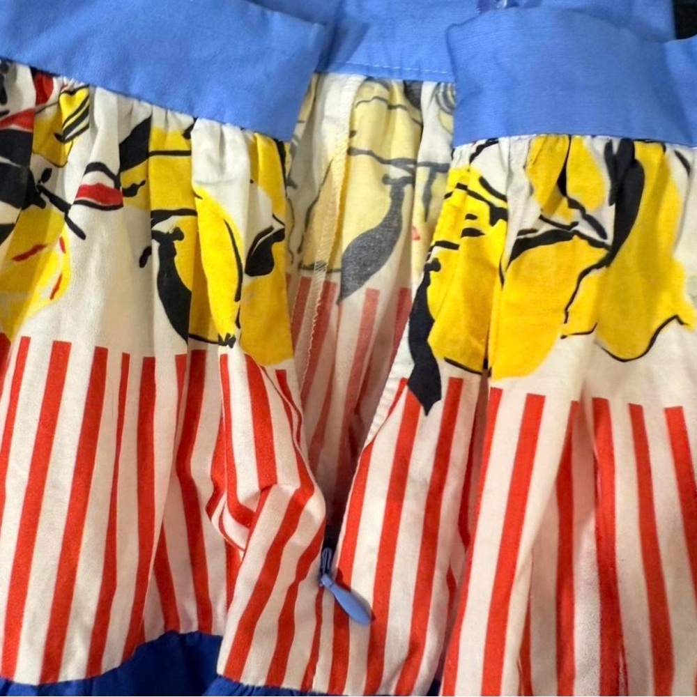 Zara Yellow Floral & Blue Trim Tiered A-Line Skirt - Picture 4 of 5